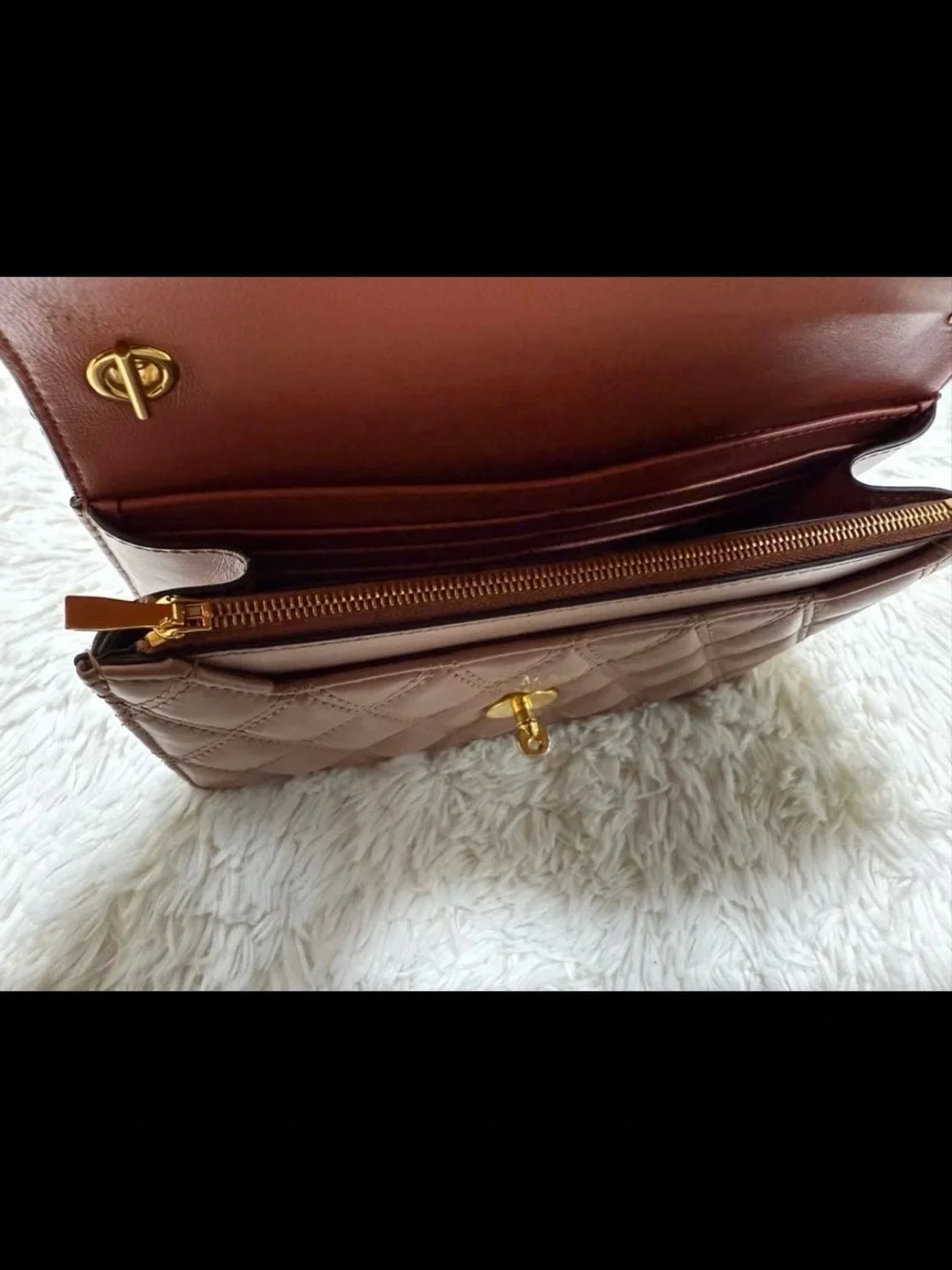 Mulberry Quilted Crossbody Bag in Taupe with Gold Chain